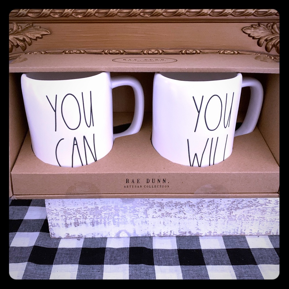 Rae Dunn  set of 2 coffee mugs You can/You Will